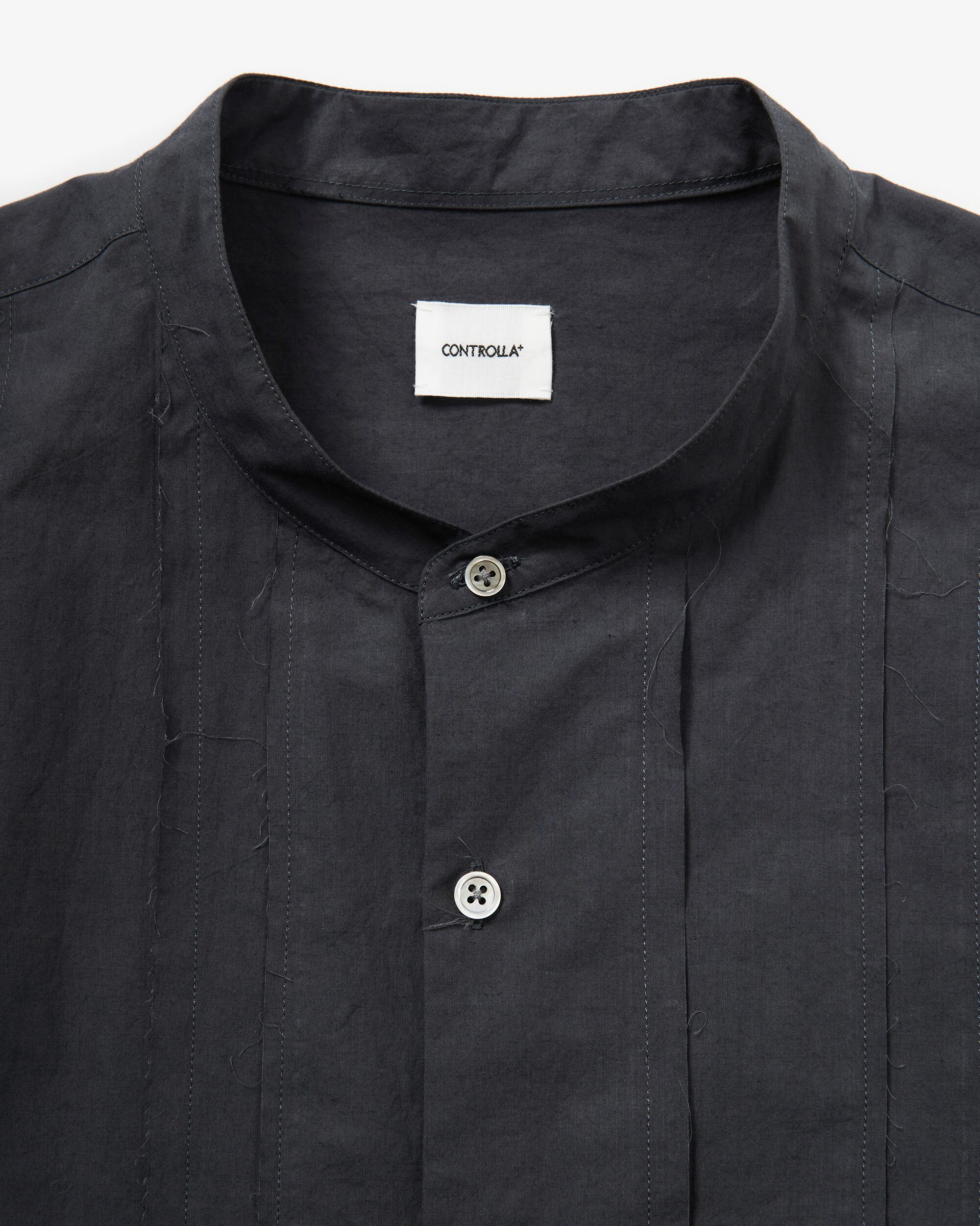 CONTROLLA+ linen blend basic band collar squid chest shirt