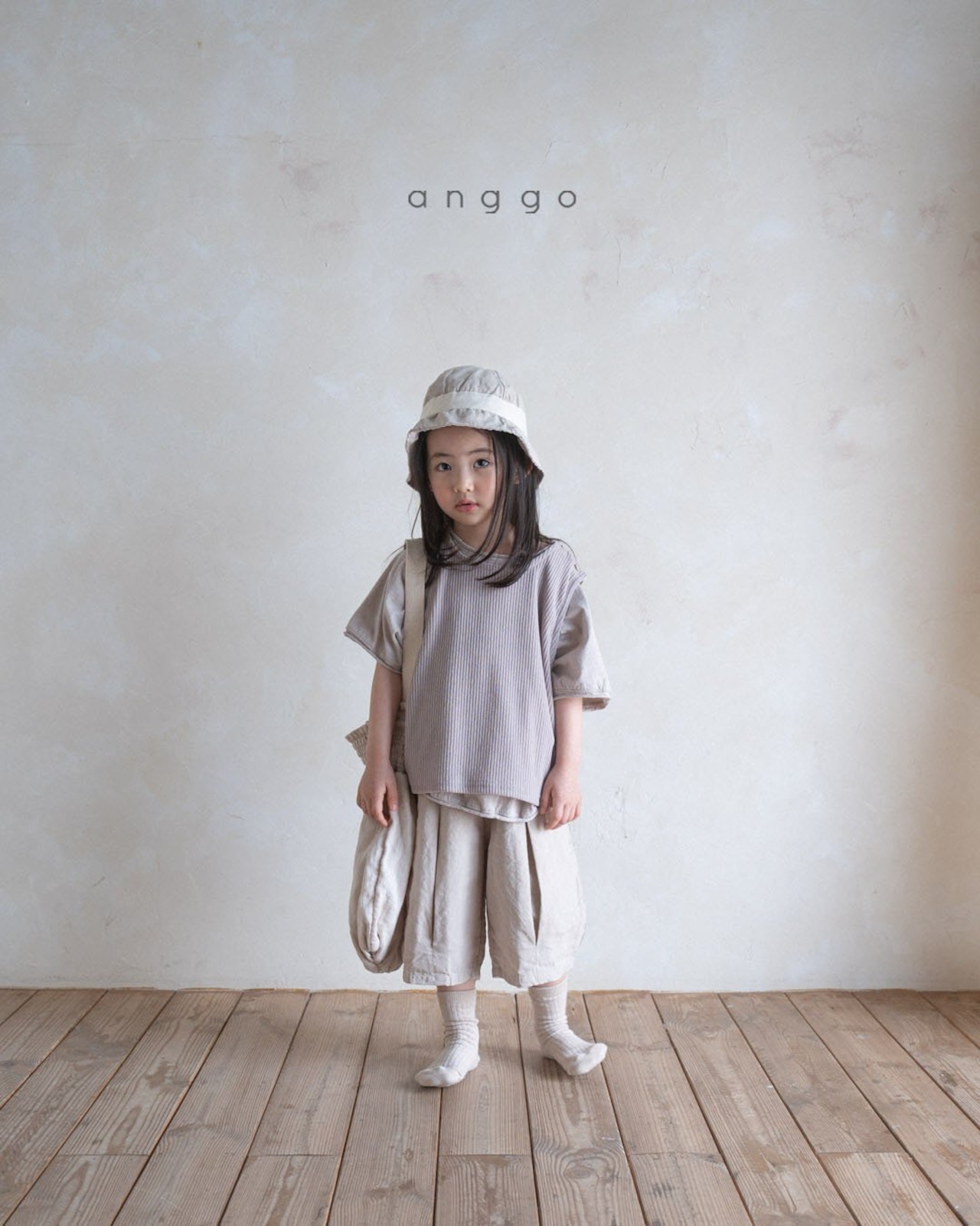 【anggo】タックミディアムパンツ ベージュ 80〜120cm  240712 - 15