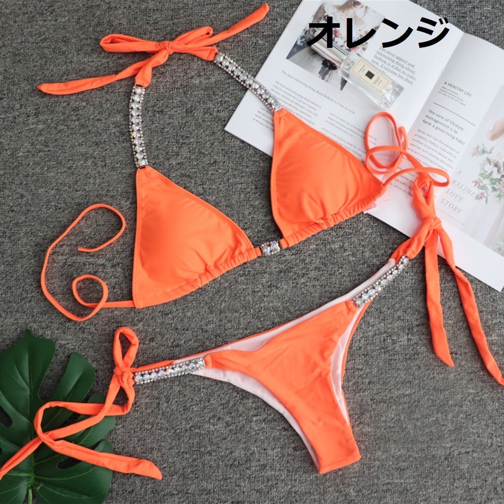 ビキニ レディース 水着 セット 三角ビキニ セクシー ビジュー付き 紐