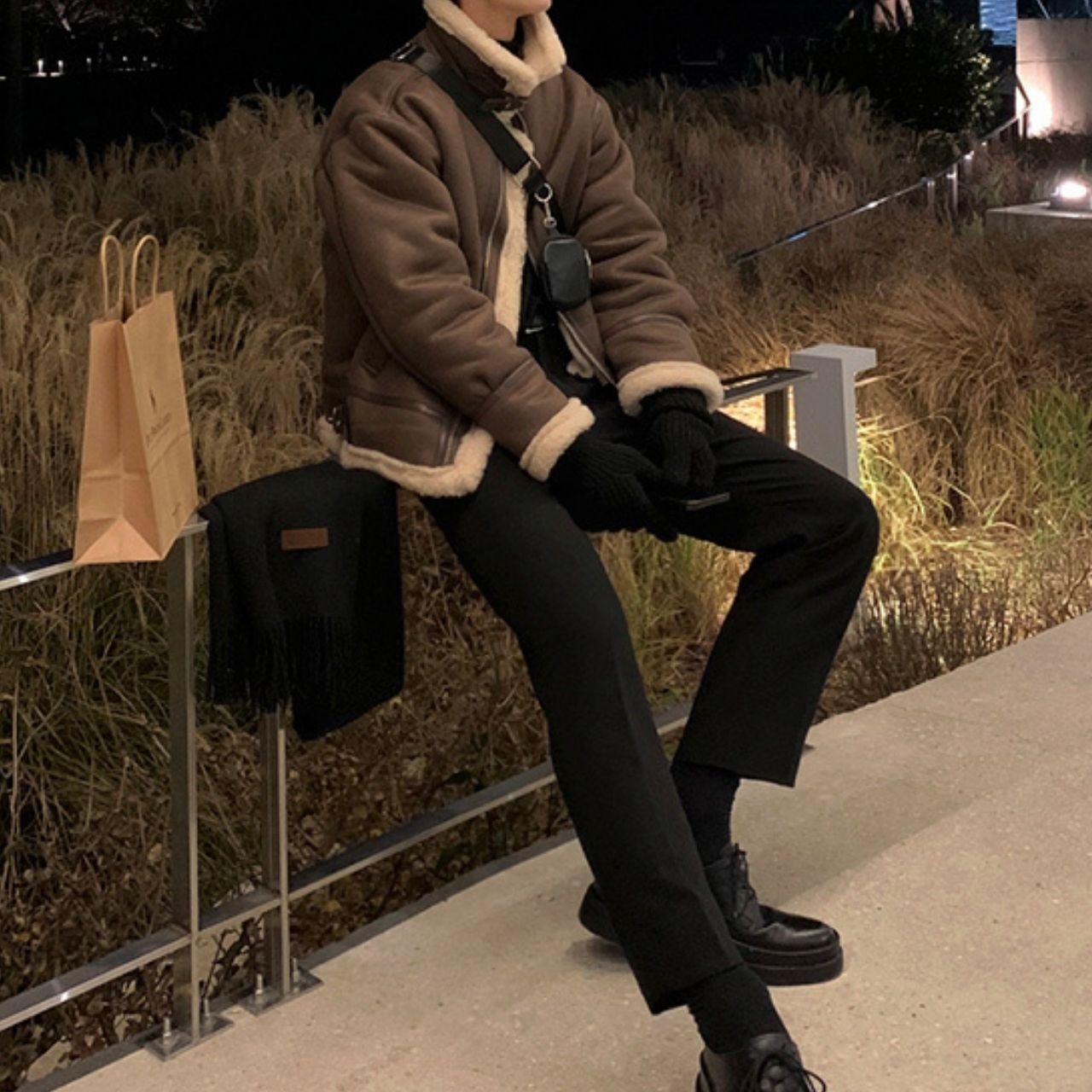 ムートン風ボア襟オーバーサイズスタンドカラーブルゾン　1002