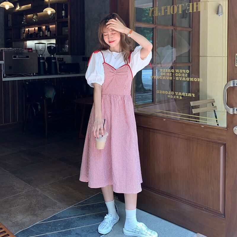スカート サマーウェスト薄手格子柄ドレス 夏物 萌量不足65821963989