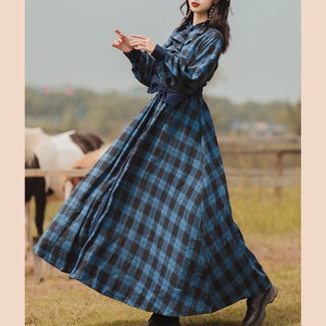 ♦ブルー×ブラックのヴィンテージデザインロングワンピース♦trnd159