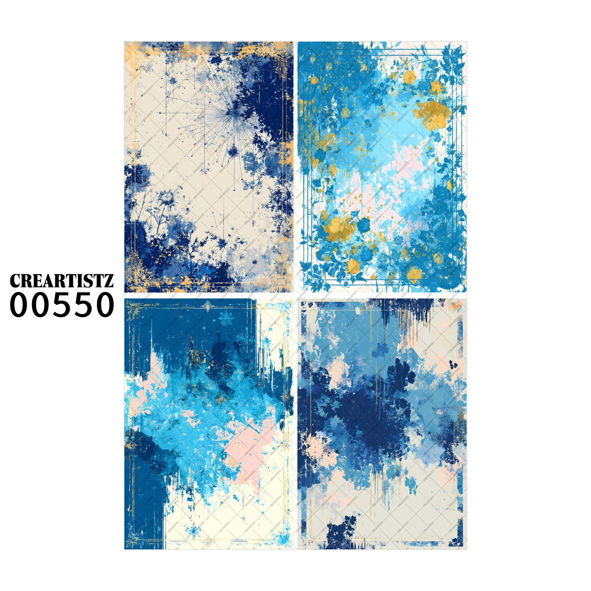 00550 背景 コラージュ素材 オリジナル 12枚セット (4種類×3枚) ペーパー/ステッカー CREARTISTZ