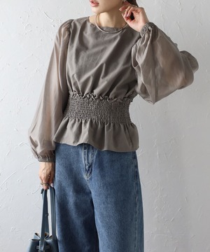 シアースリーブシャーリングペプラムブラウス【t-11059】.