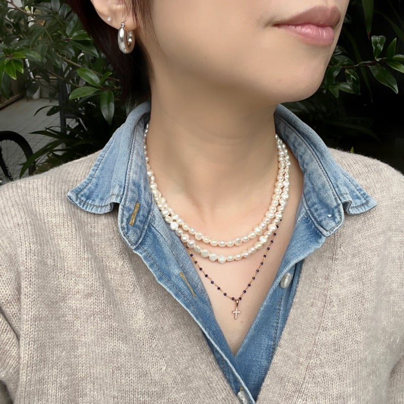 Gold Coating プチ ジルコニア クロス と ラピスラズリのネックレス Gold Coating プチ ジルコニア クロス と ラピスラズリのネックレス