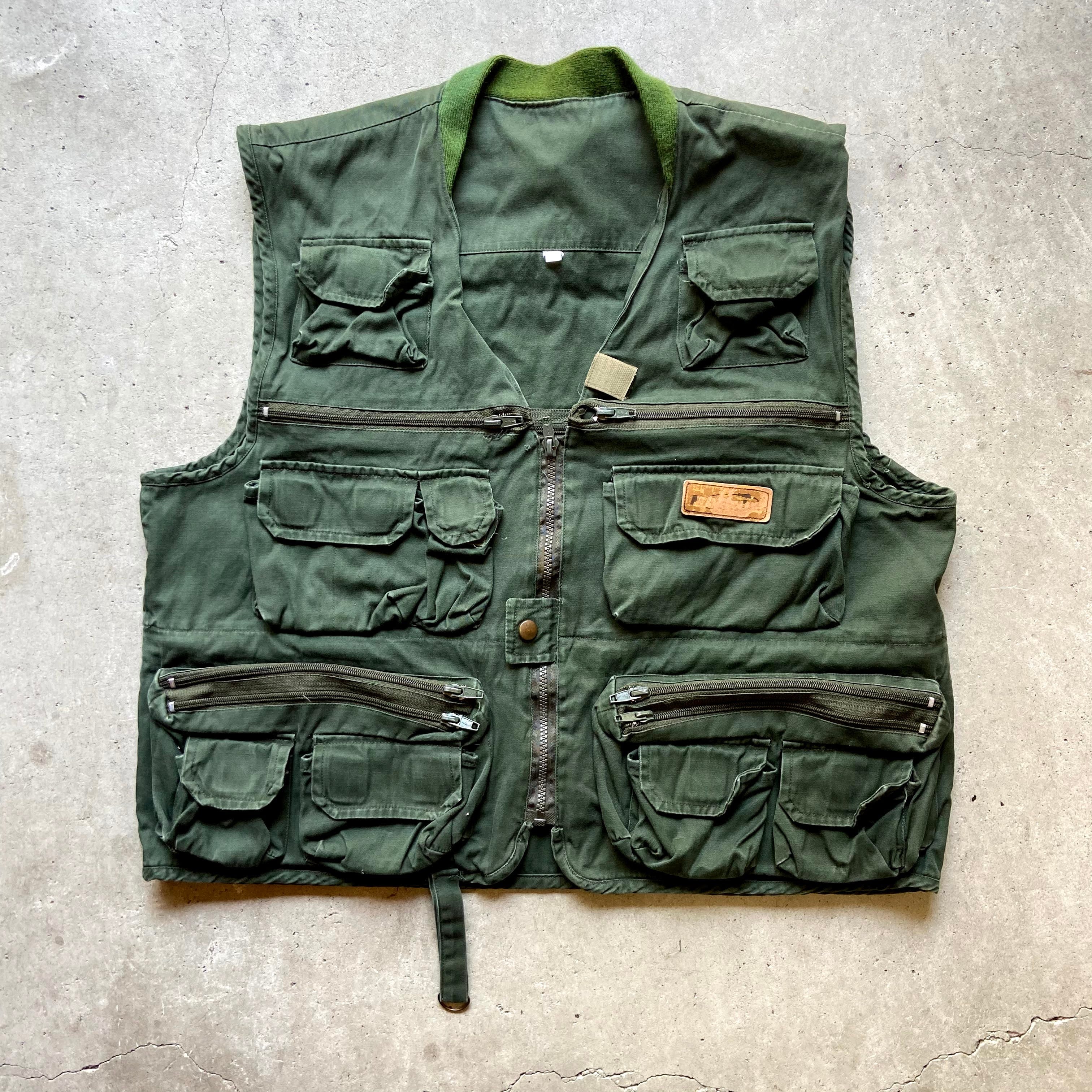 ユーロ フィッシングベスト メンズl相当 古着 多ポケット 多機能ベスト カーキ オリーブグリーン ベスト Cave 古着屋 公式 古着通販サイト
