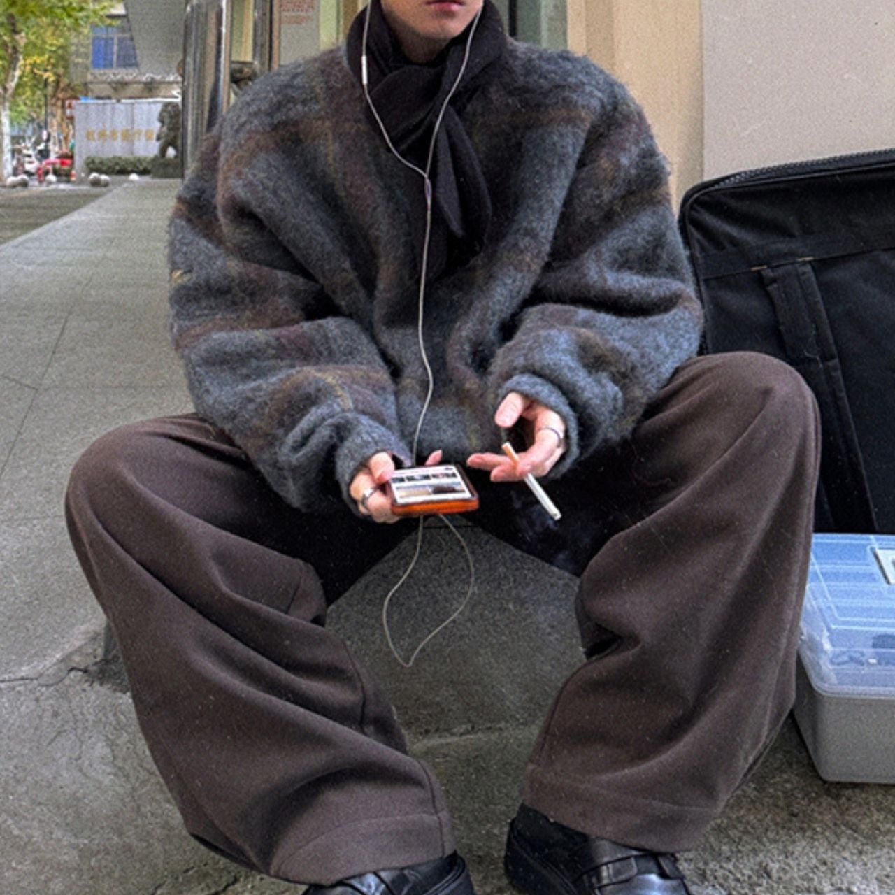 ふわふわチェック柄ビッグニット　1052