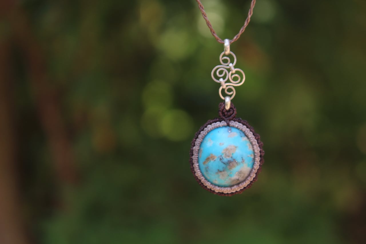 Turquoise silver925 wirework micro macrame pendant