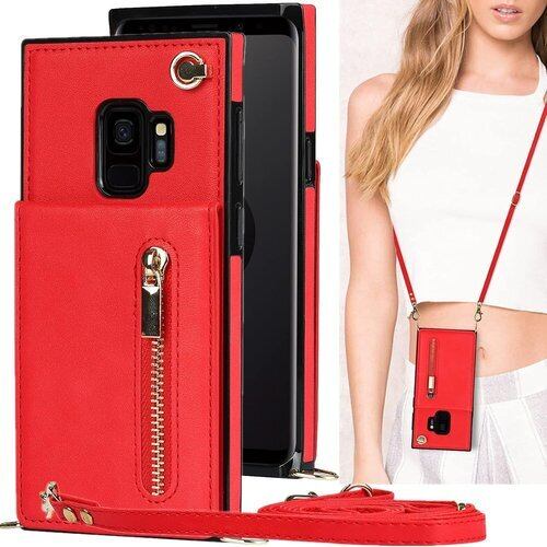 Galaxy S9 ケース 手帳型 ショルダー クロス SCV38 ケース 手帳型 ギャラクシー S9 カバー Galaxy S9 手帳ケース ギャラクシーs9 サムスン SC02K ケース ギャラクシー galaxyS9 ケース CASE 適用 iCoverCase 肩がけ 首掛け 斜め掛け カードケース チェーン ファスナー型 ストラップ付き ショルダーケース クロスボディケース カード入れ スマホケース 携帯カバー レッド 1339