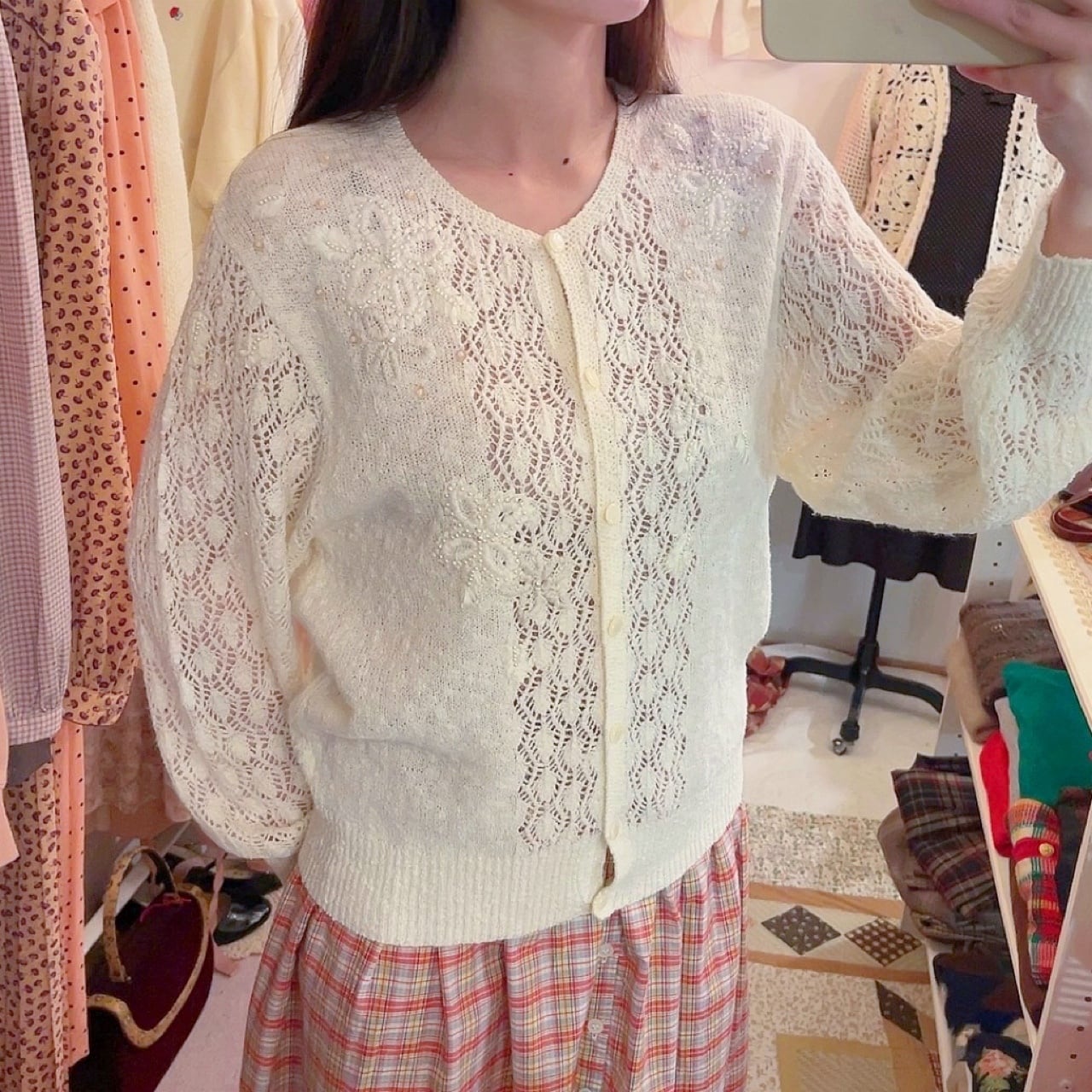 flower sequin open work cardigan