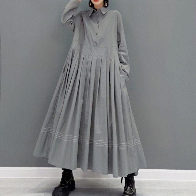 long sleeve pleated dress　　　1-1064