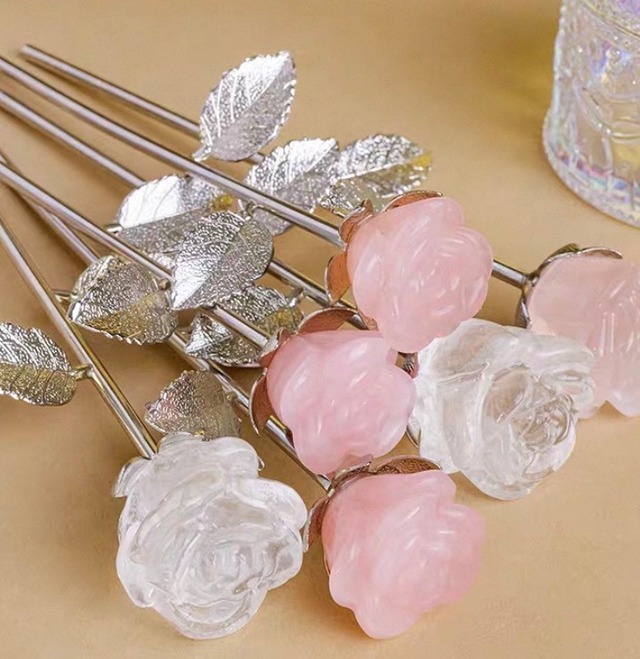 2color Crystal flower 水晶とローズクォーツのお花