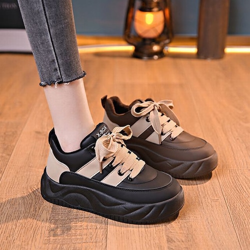 2カラー 厚底 ダッドスニーカー 22.5〜25.0cm 厚底スニーカー レースアップ ロートップ プラットフォーム シューズ カジュアル スポーツ 靴 歩きやすい DTCA-760812138688