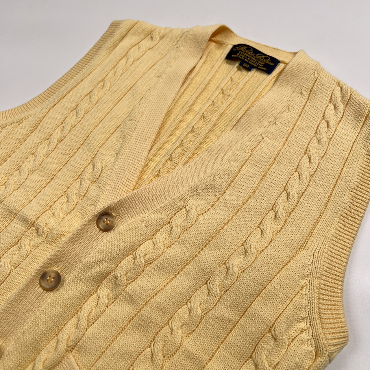 90s 旧タグ Brooks Brothers ブルックスブラザーズ ケーブル編み コットンニット ベスト サイズ 38 /イエロー系/ビンテージ