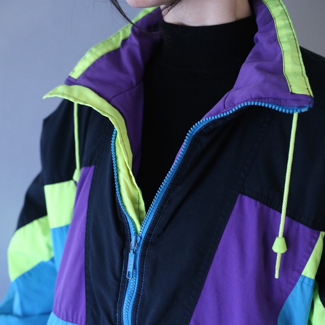 cyber neon color over silhouette zip-up blouson