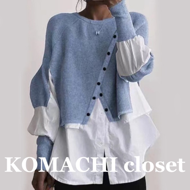 【送料無料】ドッキングデザインアシンメトリーシャツニット 切り替えデザインシャツニット ドッキング アシンメトリー アシメ アシメ服 異素材ミックス 長袖ニット 長袖セーター 長袖シャツ 長袖ブラウス 長袖 ニット セーター シャツ ブラウス 水色 ライトブルー ブルー 青 ビビットブルー 緑 グリーン 黒 ブラック 灰色 グレー 韓国 オルチャン レディース ストリート フロントボタン こなれ感 抜け感 おしゃれ お洒落 可愛い かわいい 大人可愛い クール かっこいい オトナ女子 大人女子 デート