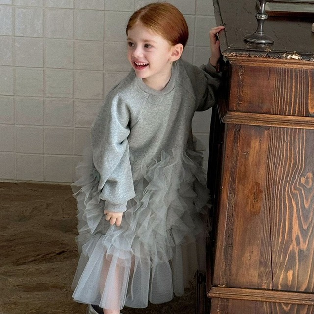 チュールレイヤード スウェットワンピース