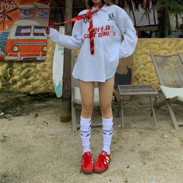 レトロユニフォームスタイルストライプトップス   R00852