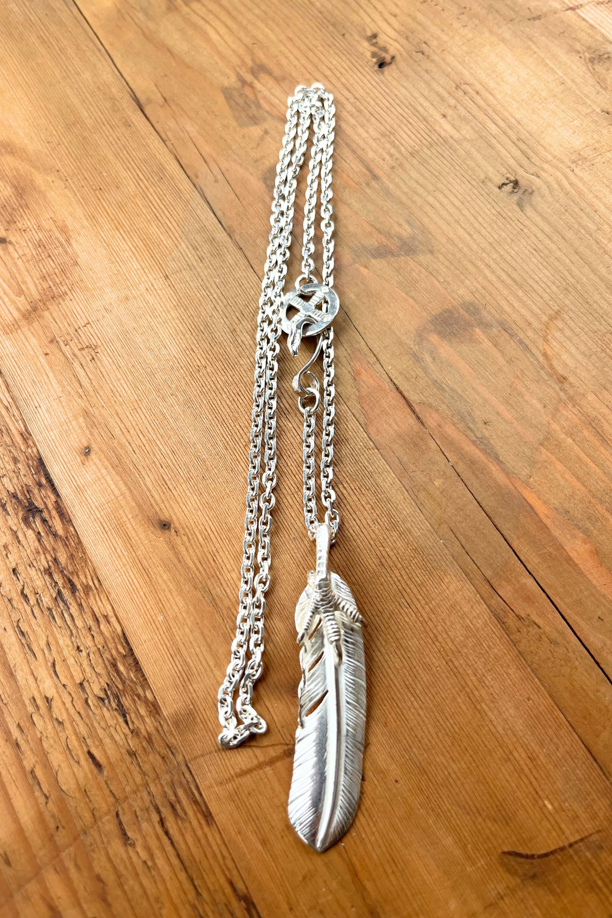 go61 銀爪付き特大フェザー70cmチェーン【細角or細丸】カスタム（イーグルフック、ホイール付き）