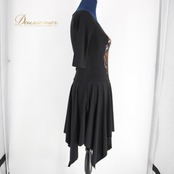【美品 社交ダンス衣装】 ブラック系 ICHIOKU イチオク ラインストーン 黒 長袖 丈長め シンプル 上品 カラフル