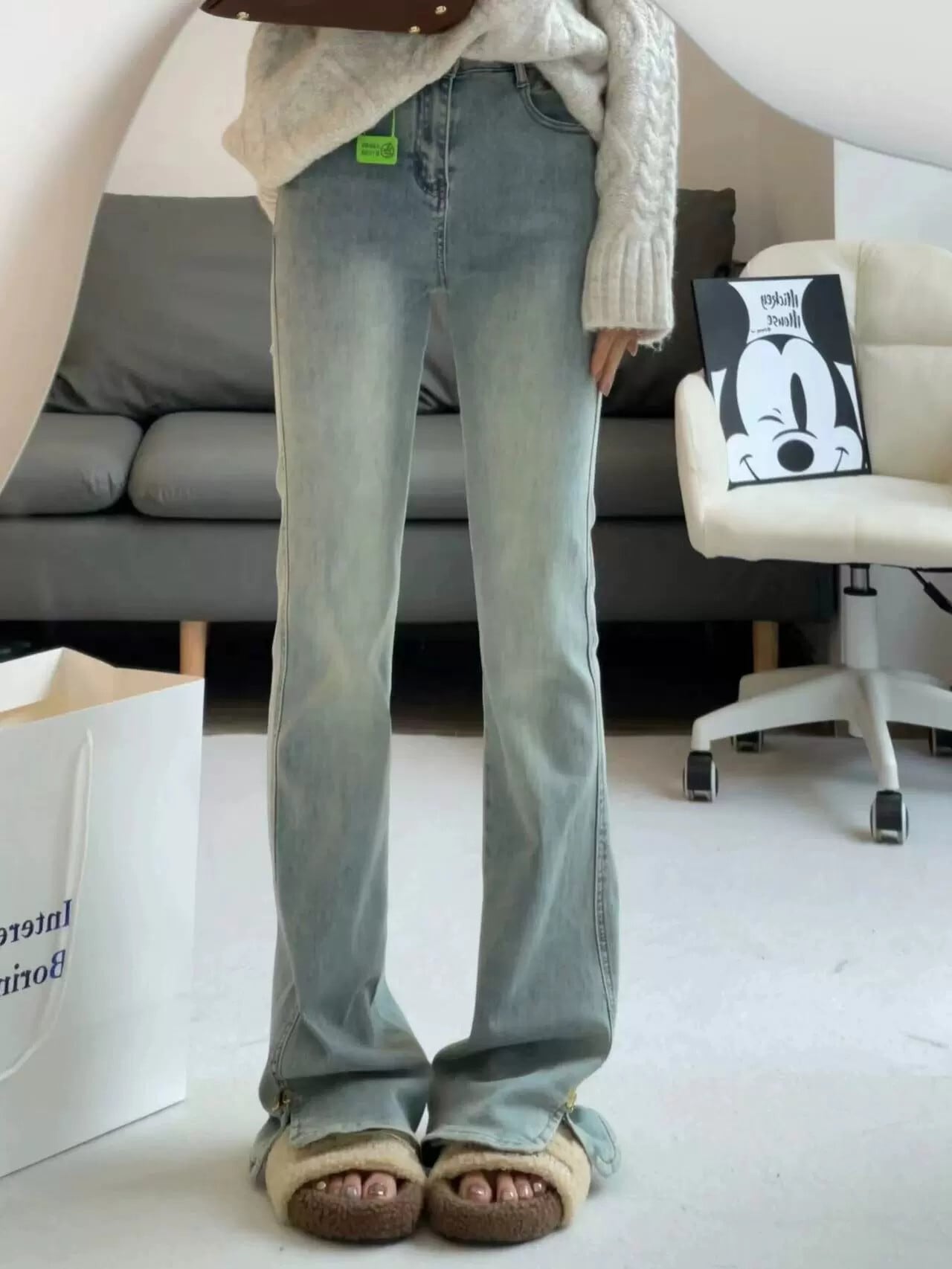 クリーム色 スリムフィットデニムパンツ セール】 〈洗濯機可能〉ストレート フィット デニム パンツ