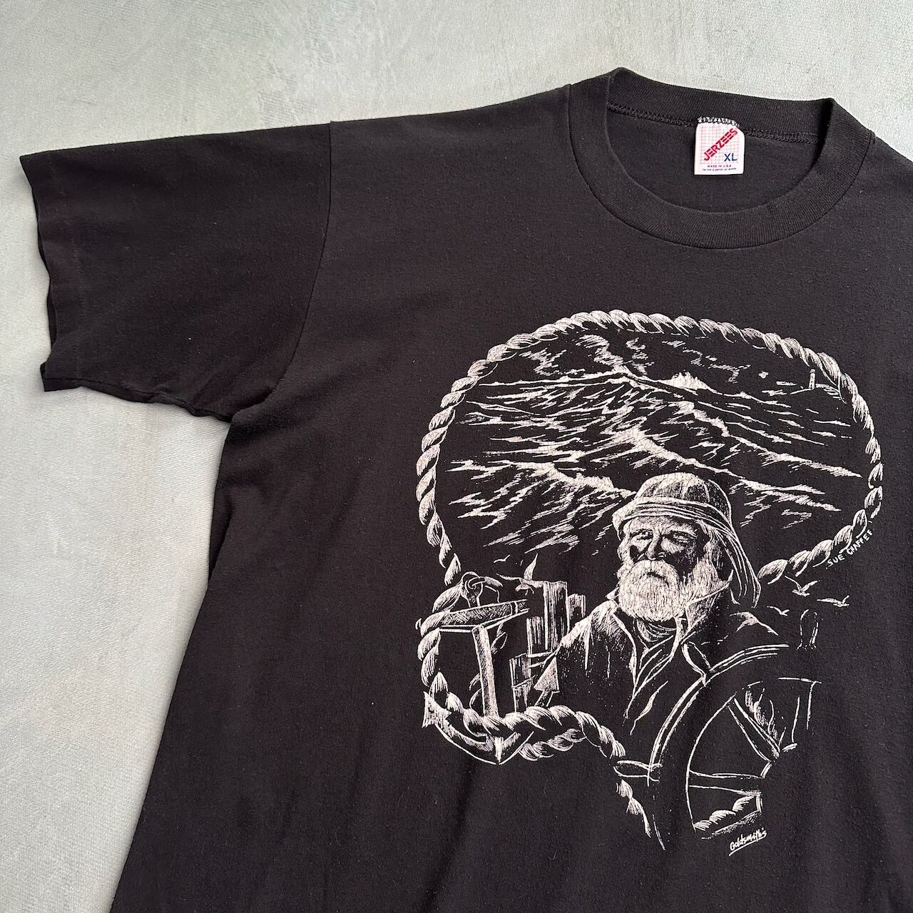 90s USA製 アートTシャツ シングルステッチ 黒 古着 | RUFFY