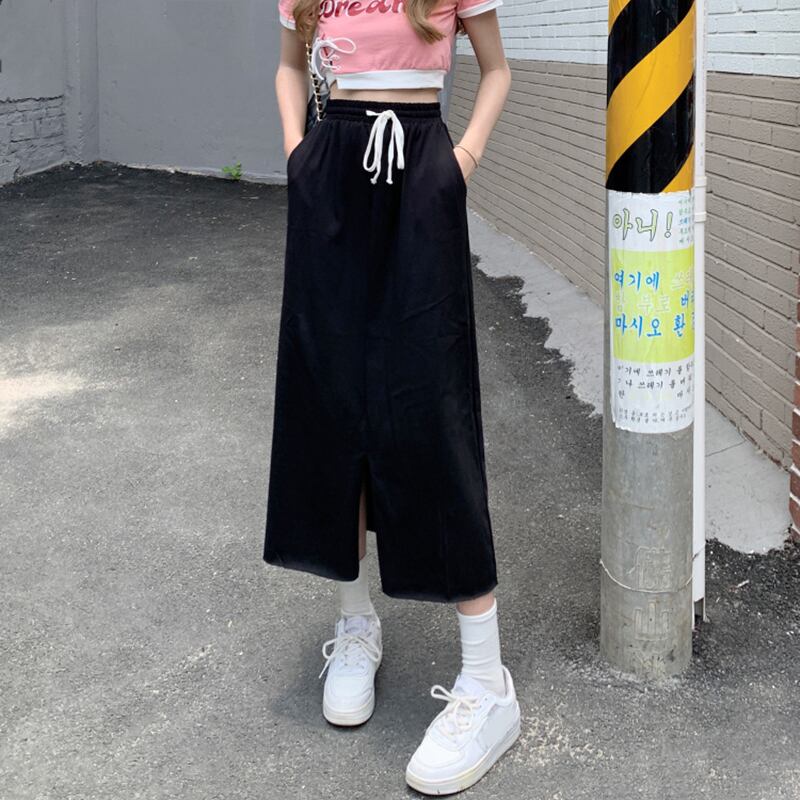 スリットスカート サマーストレッチハイウェストウェスト薄手Aライン エラスティック 伸縮 夏物 YY-ファッション37315815190