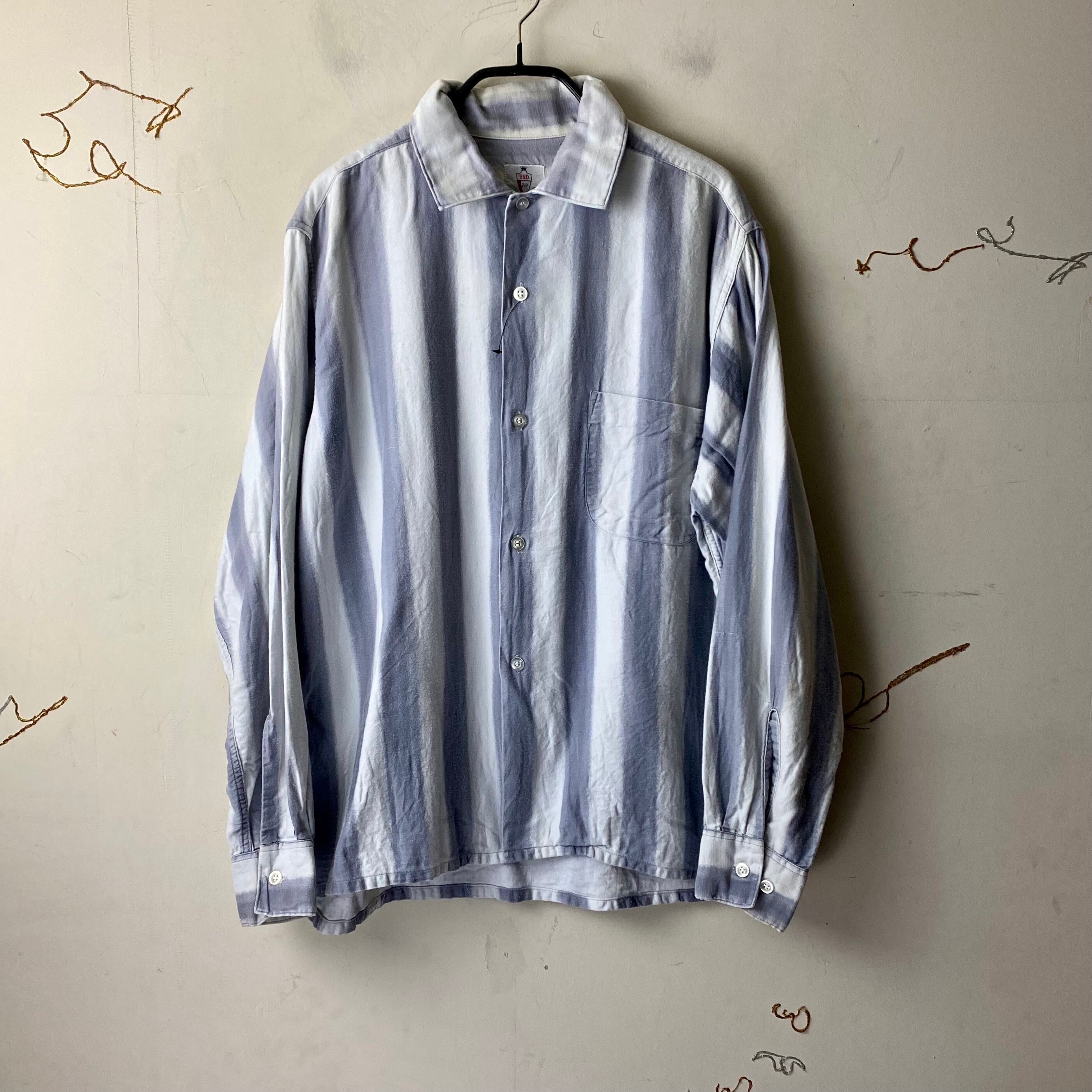 vintage 1960's B.V.D. shadow stripe pattern cotton shirt | NOIR ONLINE