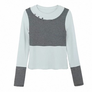 [Two Days off] striped fake two-piece Top