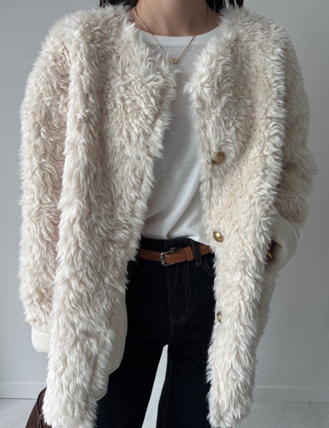 【新作5%OFF・3日間】Wool Half Boa Coat_onecolor