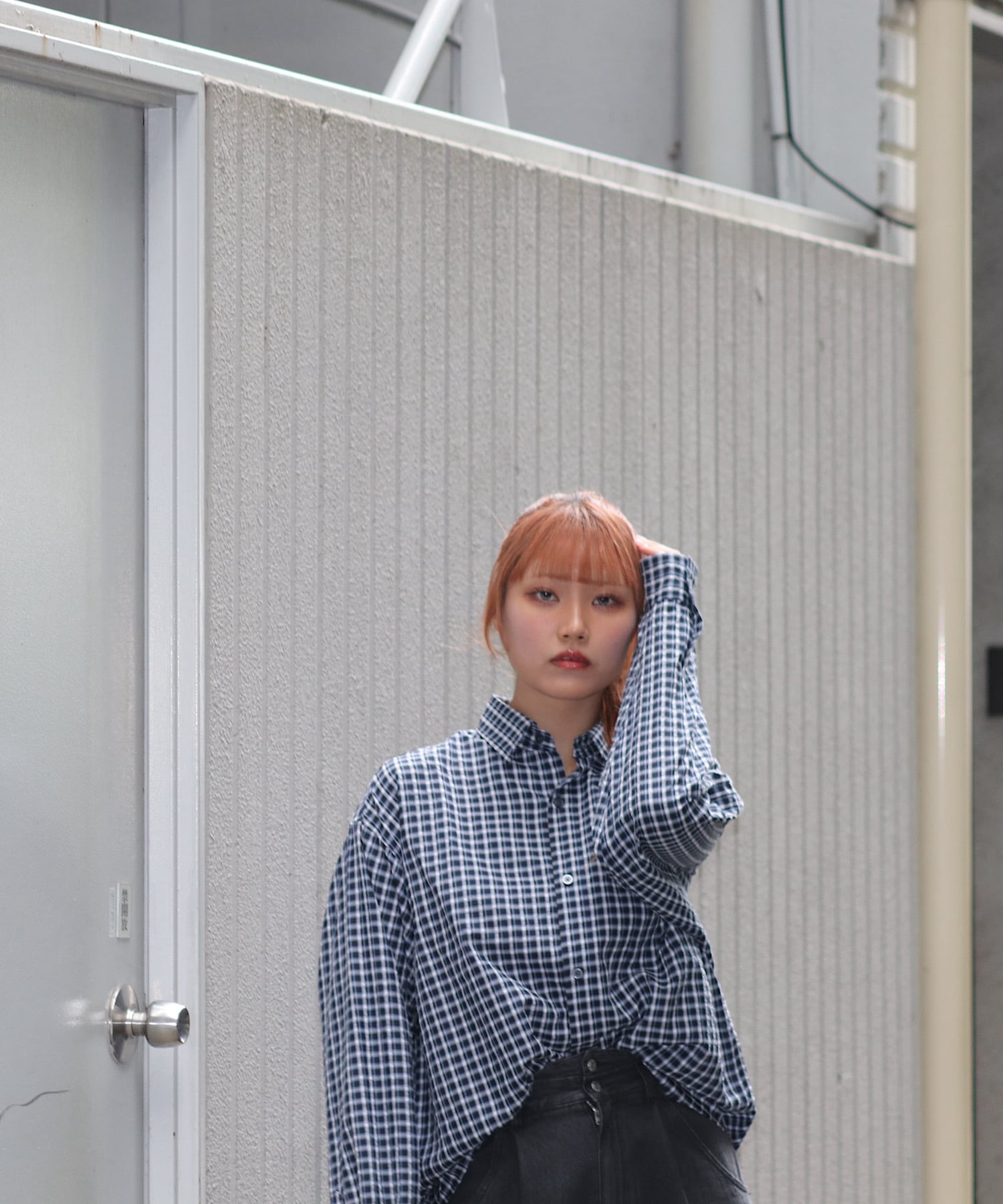 many men many mind Seersucker check shirt (BLK) M2615030