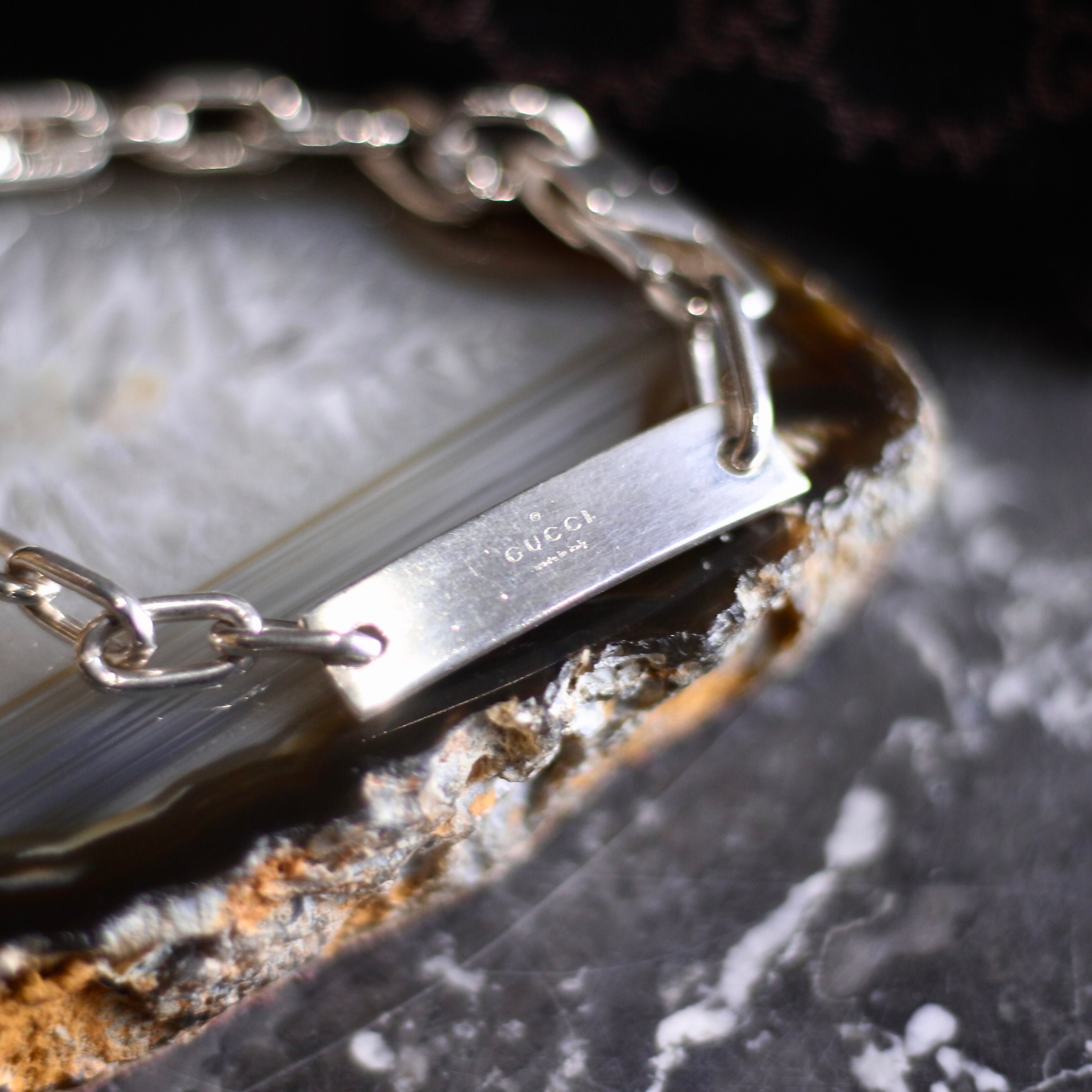 美品 GUCCI グッチ ロゴプレート ステンレス ブレスレット シルバー GUCCI LOGO PLATE SILVER CHAIN BRACELET/グッチロゴプレートシルバー