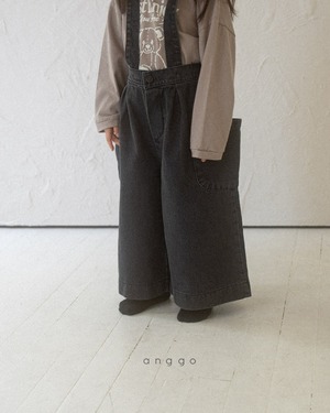 【anggo】サスペンダー付きワイドデニム ブラック 80〜120cm 241016
