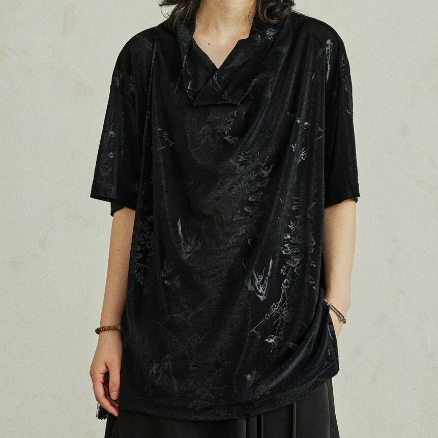 チャイニーズダークパターントップス 半袖 10072