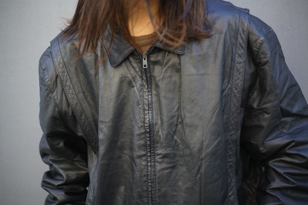 ジャケット・アウター vintage big silhouette china jacket Sergio Valente] Vintage Big Silhouette Single Leather Jacket