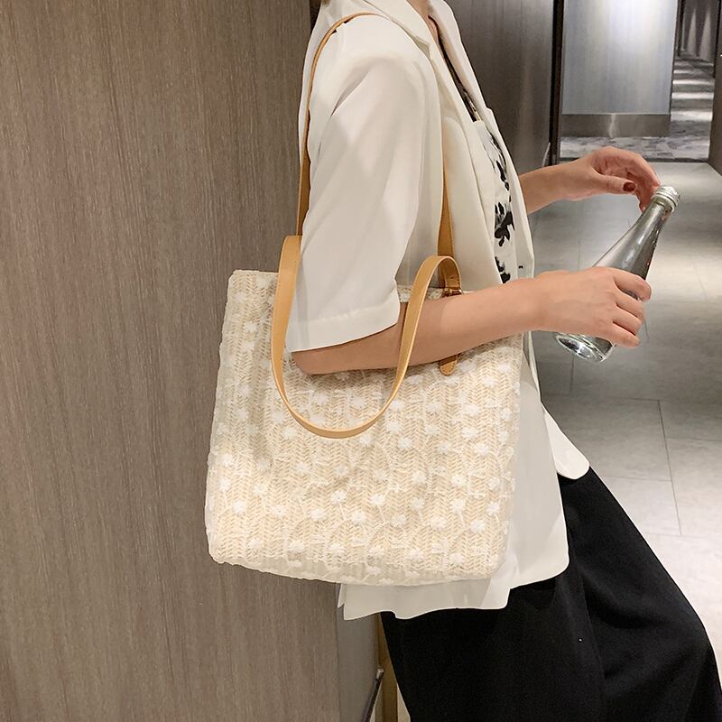 大容量レディースバッグ2020夏の新しい流行のファッション人気のわら織りショルダーバッグネットレッドポータブルトートバッグ 手作りハンドバック89196374563