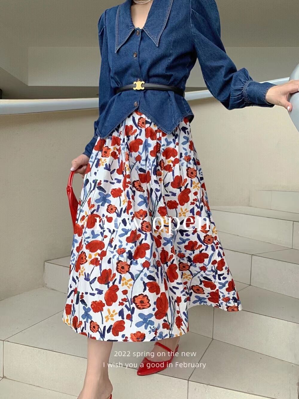 フラワープリントスカート　AJ11394-D002