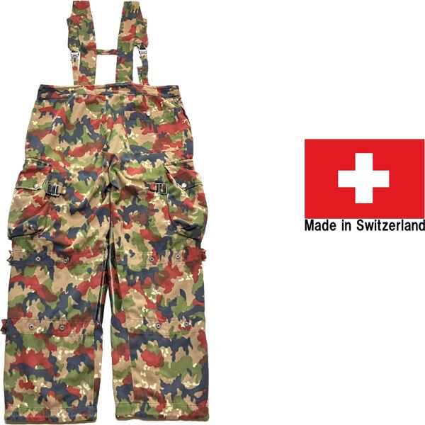 スイス軍迷彩 オーバーオール 多ポケット つなぎ パンツ 1点物◇実物スイス軍ビンテージM70迷彩柄オーバーオールパンツ古着
