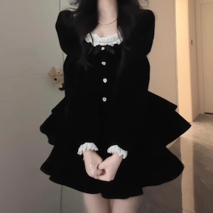 配色フリルティアードベロアミニワンピ ・73885