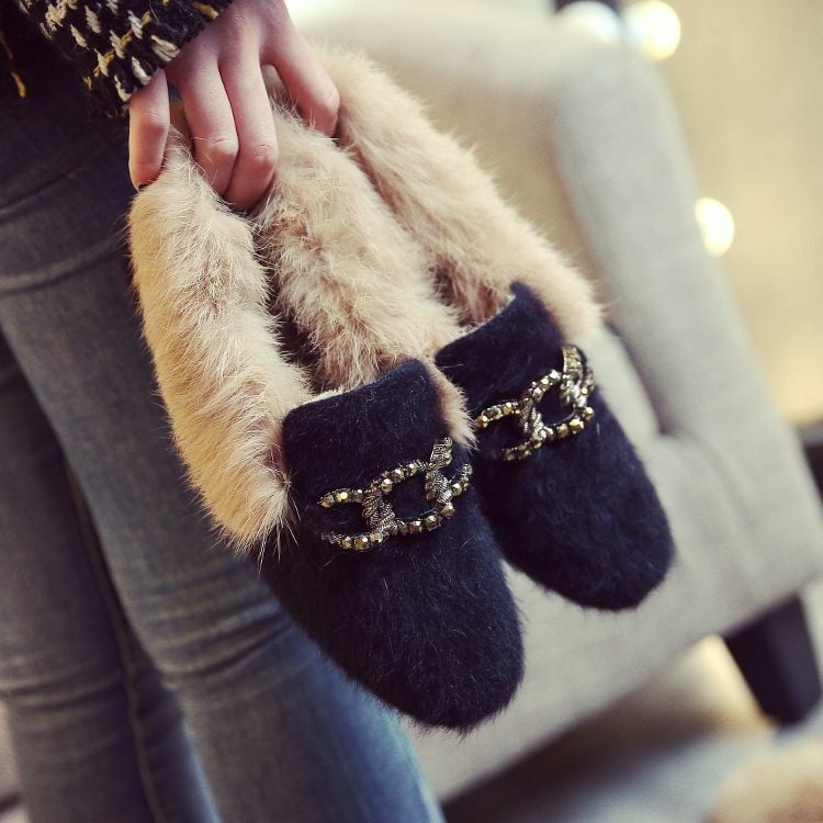 ファーシューズ フラット 韓国ファッション ボア フェイクファー 防寒