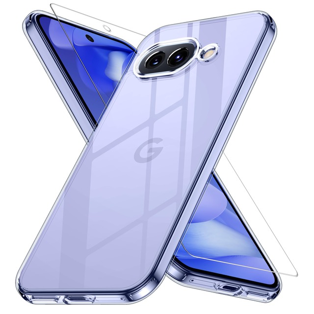 Google Pixel 9a 用ケース クリア 黄変防止 グーグルピクセル9a用 耐衝撃 ガラスフイルム保護付き 指紋防止 落下防止 耐久性
