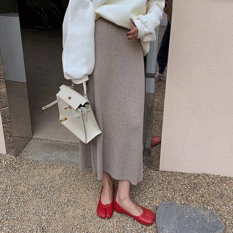 french high waist knit skirt W00198