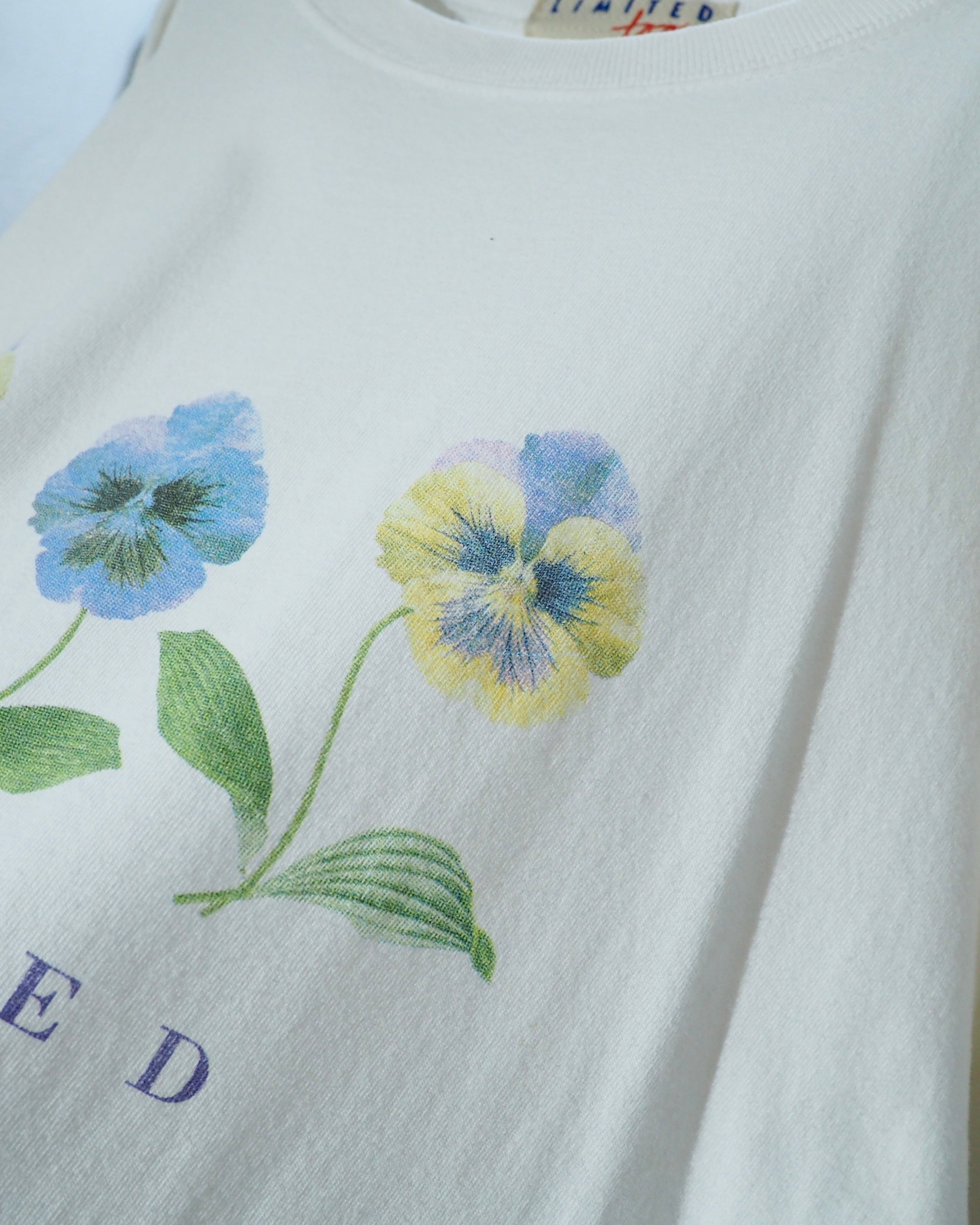 ” Made in USA ” Beautiful Pansy Flower printed White SS Tee