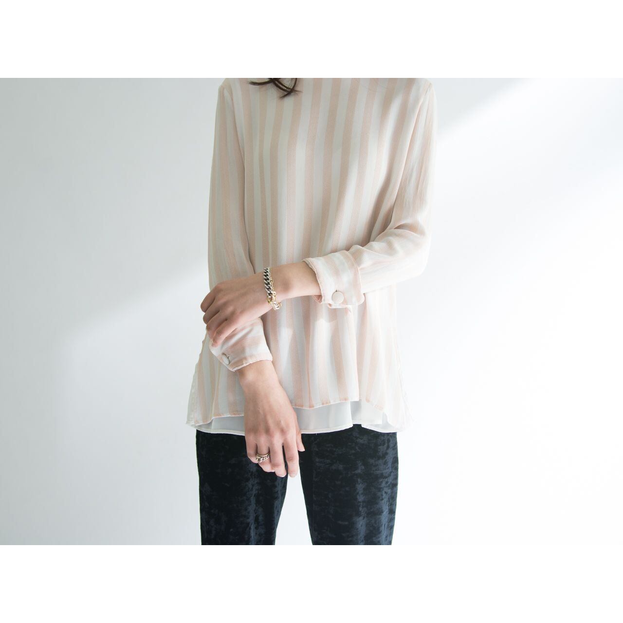 【KRIZIA】Striped layered pullover blouse（クリツィア レイヤードストライププルオーバーブラウス）3d