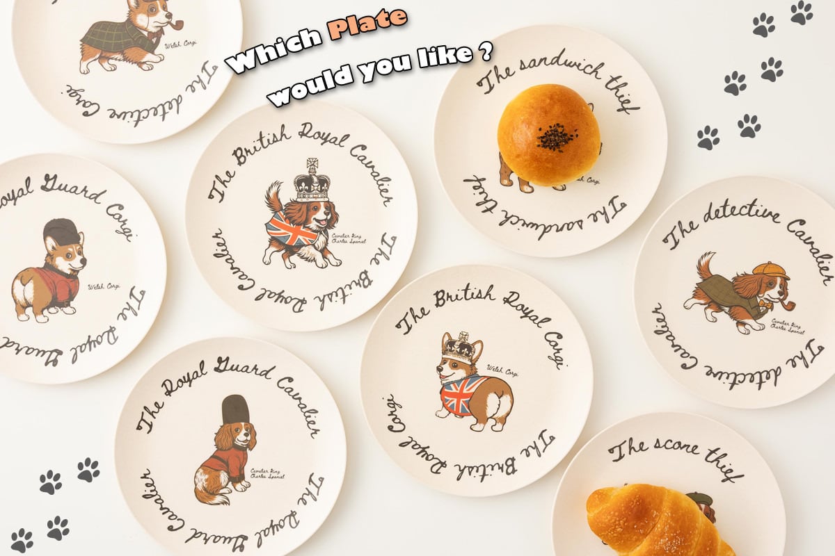 英国犬 コーギー&キャバリア デザイン バンブー皿 エコバンブー