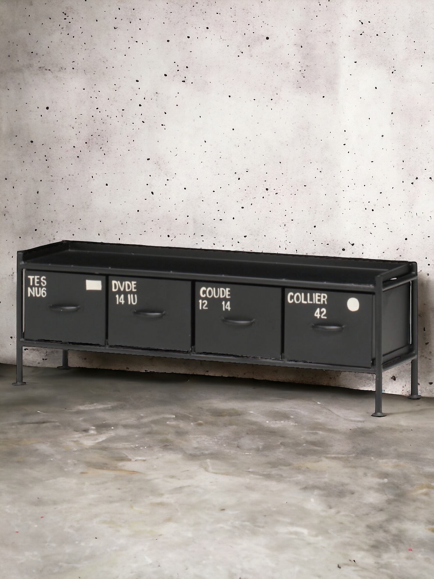 HORIZONTAL 4 DRAWERS CHEST - BLACK / 横型 アイアンチェスト 4杯 