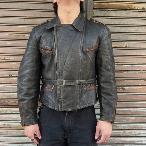 50s ドイツ製 ダブルライダース レザージャケット ブラック ユーロ M ヴィンテージ ライダースジャケット モーターサイクルジャケット 60s