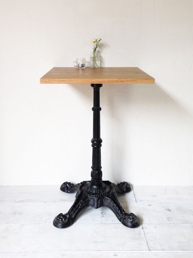 業務用カフェテーブル引出し2杯付き（鉄脚C）　店舗向けアイアンテーブル　700角ホワイトオーク