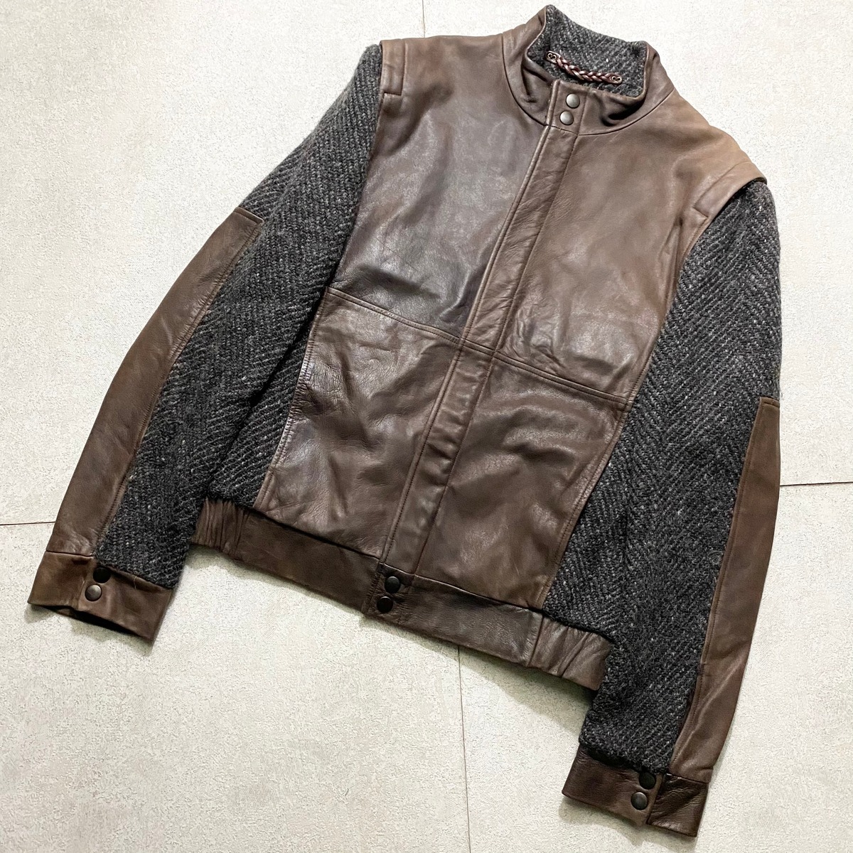 VERONIQUE BRANQUINHO leather switching tweed blouson | NOIR ONLINE