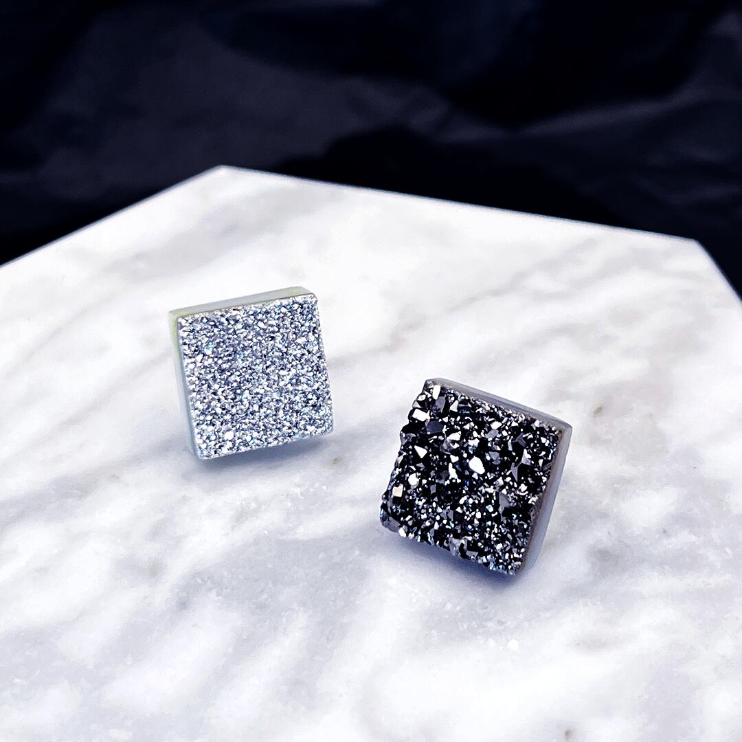 ドゥルージーアゲート スクエア ピアス / mineral square 【金属